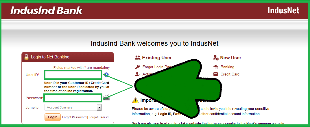 how to login Online banking in Indusind Bank